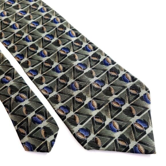Croft &‎ Barrow Green Print Geometric Wide Silk Tie - Picture 1 of 6